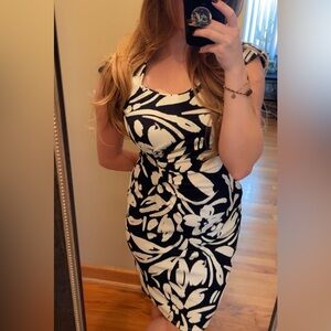 Shelby & Palmer Navy and White Patterned Midi Dress